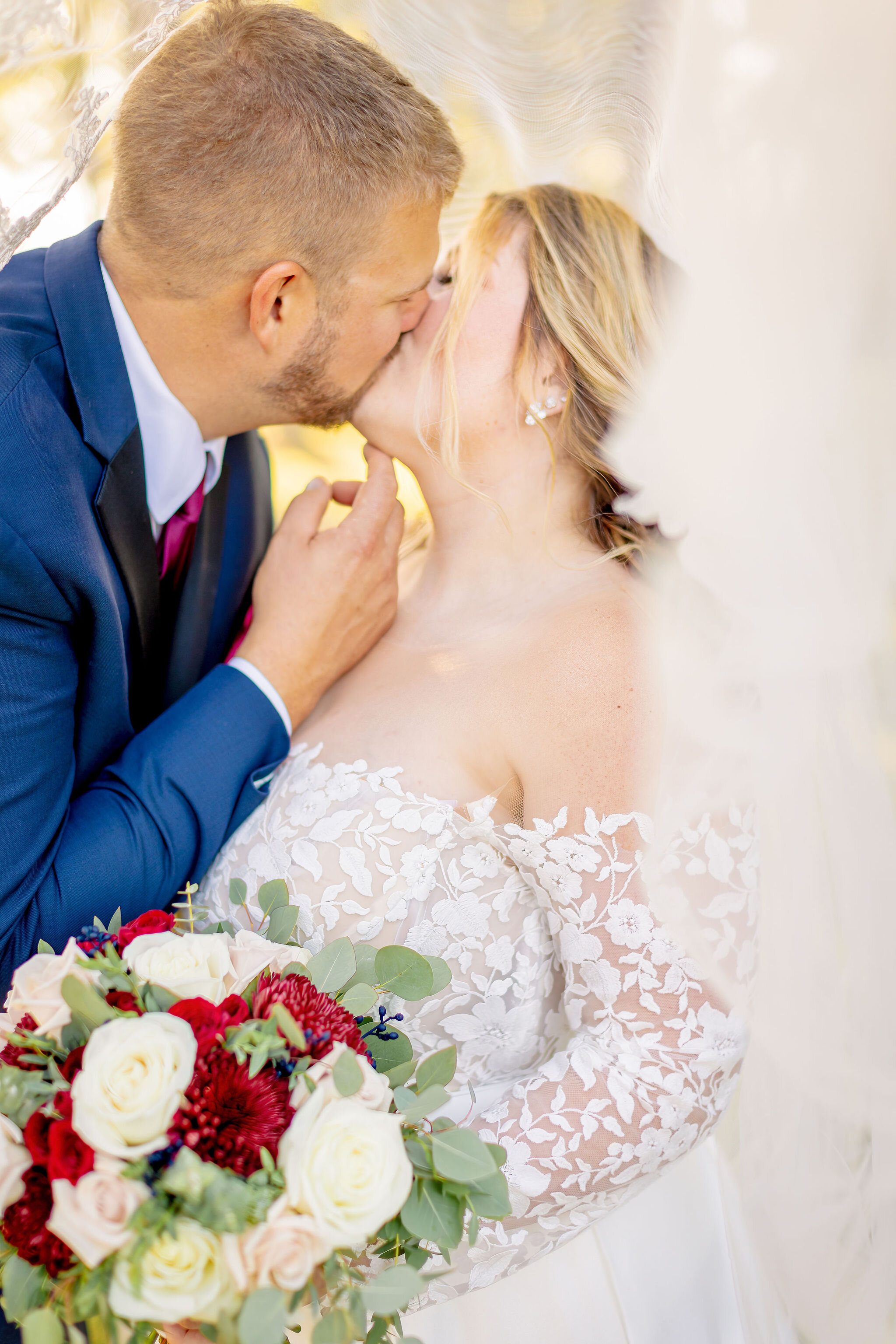 Bride and groom sharing a joyful moment